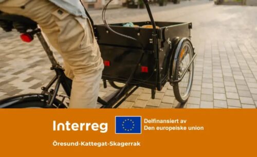 mann på sykkel og Interreg ØKS logo